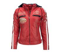URBAN 5884 Chaqueta de moto para mujer con protectores, de piel de cordero, con protectores de espalda, hombros y codos. | Rojo Wax | XL