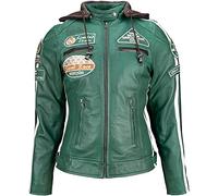 URBAN 5884 Chaqueta de moto para mujer con protectores, de piel de cordero, con protectores de espalda, hombros y codos. | Verde oscuro | L