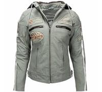 URBAN 5884 Chaqueta de moto para mujer con protectores, de piel de cordero, con protectores de espalda, hombros y codos. | Gris | 5XL