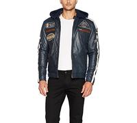 URBAN 5884 Chaqueta Moto Hombre en Cuero 58 Gents, Cazadora de Moto de Piel de Cordero, Armadura Removible para Espalda, Hombros y Codos, Azul marino, S