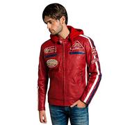 URBAN 5884 Chaqueta Moto Hombre en Cuero 58 Gents | Cazadora de Moto de Piel de Cordero | Armadura Removible para Espalda, Hombros y Codos Aprobada por la CE | Rouge | XXL