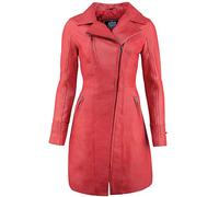 URBAN 5884 JANICE Ladies | Chaqueta de Cuero Mujer |Elegante Chaqueta de Piel de Cordero Suave para Mujeres | Modelo largo | Rojo | 3XL