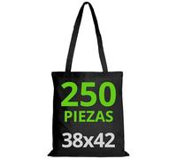 URBAN 5884 Sac en Coton 38x42 cm, Ensemble de Sacs non Imprimés, Poignées Longues, Tissu Résistant, Idéal pour Courses, à Imprimer ou à Peindre, Noir, 250