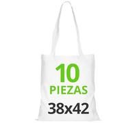 URBAN 5884 Sac en Coton 38x42 cm, Ensemble de Sacs non Imprimés, Poignées Longues, Tissu Résistant, Idéal pour Courses, à Imprimer ou à Peindre, Blanc, 10