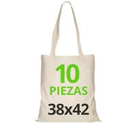 URBAN 5884 Sac en Coton 38x42 cm, Ensemble de Sacs non Imprimés, Poignées Longues, Tissu Résistant, Idéal pour Courses, à Imprimer ou à Peindre, Naturelle, 10