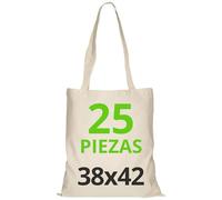 URBAN 5884 Bolsa de Algodón 38X42 cm, Paquete de Bolsas Sin Impresión, Asa Larga, Tejido Resistente, Bolsas de la compra reutilizables para imprimir o pintar, Natural, 25