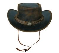 URBAN 5884 Sombrero Vaquero de Cuero Auténtico, Sombrero Cowboy para Hombre/Mujer, con ala Ancha y Barboquejo Ajustable - Tan, XL