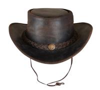 URBAN 5884 Sombrero Vaquero de Cuero Auténtico, Sombrero Cowboy para Hombre/Mujer, con ala Ancha y Barboquejo Ajustable - Marrón, L