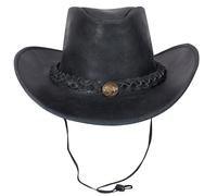 URBAN 5884 Sombrero Vaquero de Cuero Auténtico, Sombrero Cowboy para Hombre/Mujer, con ala Ancha y Barboquejo Ajustable - Gris, M