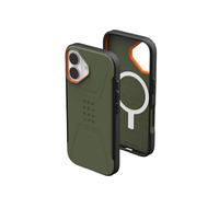 Urban Armor Gear Civilian MS Case Compatible con Apple iPhone 17 Funda (Carga inalámbrica/magnética, Drop-Resistant Mobile Phone Case, Raised Edge) Olive/Pop Orange