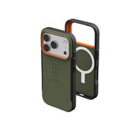 Urban Armor Gear Civilian MS Case Compatible con Apple iPhone 17 Pro Funda (Carga inalámbrica/magnética, Resistente a caídas, Borde Elevado) Olive/Pop Orange