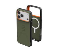 Urban Armor Gear Civilian MS Case Compatible con Apple iPhone 17 Pro MAX Funda (Carga inalámbrica/magnética, Resistente a caídas, Borde Elevado) Olive/Pop Orange