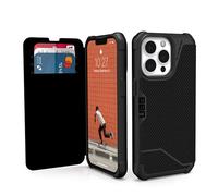 Urban Armor Gear Funda Metropolis Folio Compatible con Apple iPhone 13 Pro [Funda Compatible con Carga inalámbrica (Qi), Funda con función de Soporte y Ranuras para Tarjetas] Kevlar Negro