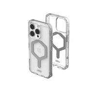 URBAN ARMOR GEAR Funda Plyo MS compatible con Apple iPhone 16 Pro Case (Carga inalámbrica / magnética compatible, esquinas Air-Soft a prueba de golpes, borde elevado) hielo (transparente) / plata