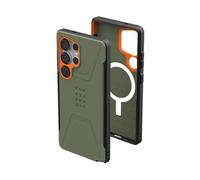 URBAN ARMOR GEAR Civilian Case Samsung Galaxy S25 Ultra Funda ("Designed for Samsung" certificación, Funda compatible con carga inalámbrica, Funda resistente a caídas) verde oliva / naranja