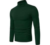 URBAN BUCK Camiseta casual de punto acanalado, cuello alto, manga larga, cuello alto, para hombre, Camisa de cuello alto verde para hombre, X-Large