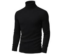 URBAN BUCK Jersey casual de punto acanalado de manga larga de cuello alto para hombre con cuello de tortuga de algodón ajustado, James Black Turtleneck Men, Large