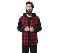 Urban Classics A Cuadros Franela con Capucha Hombre Camisa de Franela Negro/Rojo L