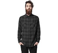 Urban Classics A Cuadros Franela Hombre Camisa de Franela Negro-Blanco 100% algodón Regular