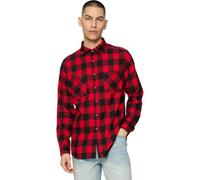 Urban Classics A Cuadros Franela Hombre Camisa de Franela Negro-Blanco 100% algodón Regular