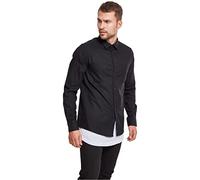 Urban Classics A Cuadros Franela Hombre Camisa de Franela Negro-Blanco 100% algodón Regular