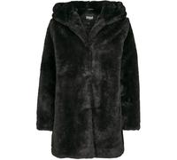 Urban Classics Abrigo de pelo sintético mujer con capucha grande, bolsillos y cierre de ojal M negro