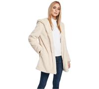 URBAN CLASSICS Abrigo de Pelo Sintético para Mujer con Capucha Grande, Chaqueta con Bolsillos Laterales y Cierre de Ojal, Talla S offwhite