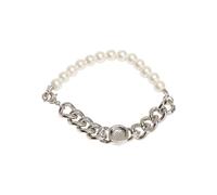 Urban Classics Accesorios Pulsera de cadena plana de perlas, L/XL, Acero inoxidable