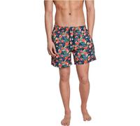 URBAN CLASSICS Bañador Hombre Bermudas Cortos, Shorts de Baño para Natación, Secado Rápido para Vacaciones, Color: nero/tropical, Talla: L