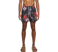 URBAN CLASSICS Bañador Hombre Bermudas Cortos, Shorts de Baño para Natación, Secado Rápido para Vacaciones, Color: negro rose aop, Talla: 3XL