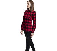 Urban Classics Camisa/Blusa de mujer Camisa de franela a cuadros con vuelta Negro/Rojo XS