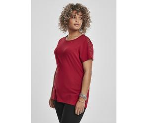 Urban Classics Camisa de mujer de encaje de las señoras del hombro de rayas Tee Borgoña L