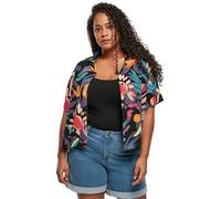 URBAN CLASSICS Camisa de verano de manga corta para mujer de viscosa, camisa hawaiana para mujer con estampado floral, cierre de botones, tallas de XS a 5XL
