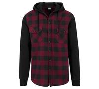 Urban Classics A Cuadros Franela con Capucha Hombre Camisa de Franela Negro/Rojo Regular