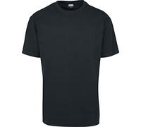 URBAN CLASSICS Camiseta básica de manga corta, cuello redondo normal, de algodón grueso, largo normal, oversized, de hombre, moderna, color negro, talla 3XL