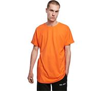 URBAN CLASSICS Camiseta básica de manga corta holgada, cuello redondo, de algodón, extra larga, con doblez en las mangas, de hombre, moderna, color naranja , talla XL