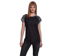 Urban Classics Camiseta de Chica Raglan Mujer Camiseta Negro/Camuflaje Oscuro XXL 100% algodón Ancho