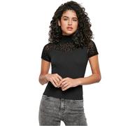 Urban Classics Camiseta de Cuello Alto de Encaje Flocado para Mujer, Negro, L