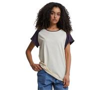 Urban Classics Camiseta de Manga Corta para Mujer con Contraste raglán, Informal, Corte Regular, Disponible en Muchos Colores, Tallas XS-5XL, Arena Blanca/Purplenight, M