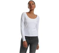 Urban Classics Camiseta de Manga Larga para Mujer, Cuello Ancho, Manga Larga, elástica, con Cuello Ancho, Corte Ajustado, Blanco, XL