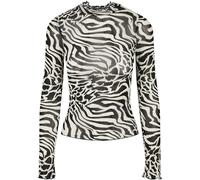 Urban Classics Camiseta de manga larga AOP en malla y cuello alto para mujer, Negro/Blanco S