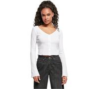 Urban Classics Cárdigan de Manga Larga para Mujer, Parte Superior Corta con Dobladillo Enrollado, Chaqueta de Punto Acanalada con Cuello en V Ancho, Tallas XS hasta 5XL, Blanco, M