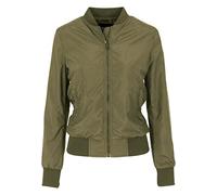 URBAN CLASSICS Chaqueta Bomber ligera mujer con bolsillos delanteros, cintura, puños y cuellos elásticos, apertura delantera con cremallera, de manga larga, color verde, talla L