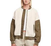 Urban Classics Chaqueta Bomber Mixta Sherpa de Gran tamaño para Mujer, White and Dark Olive, 5XL