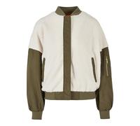 Urban Classics Chaqueta Bomber Mixta Sherpa de Gran tamaño para Mujer, White and Dark Olive, 5XL