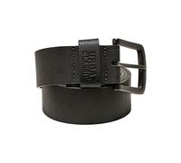 URBAN CLASSICS Cinturón ancho con hebilla metálica mate cuadrada, liso, material imitación a piel, unisex, con logotipo en la presilla, lavable, moderno y deportivo, color negro, tallas S - XL