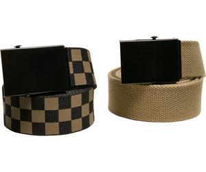 Urban Classics Cinturón de cuadros y lona sólido 2-Pack Oliva / Negro L/XL