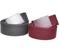 Urban Classics Colored Buckle Canvas Pack de 2 Unisex Cinturón carbon/borgoña L-XL 100% poliéster