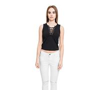 Urban Classics Crop Top Chica Lace up Mujer Top Negro S 95% algodón, 5% elastán Schnürung Regular