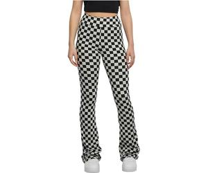 Urban Classics Ladies’ Checked Boot Cut Mujer Leggins Negro-Blanco 85% poliéster, 15% elastán